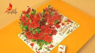 Christmas 3D pop-up card with Red poinsettia flowers