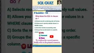 SQL Quiz 54 || #sql #mysql #coding #quiz #interview #mcq #shorts #viralvideo #reels @SekharAcademy1