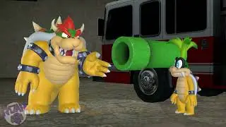 Blender Bowser drinks from a hose