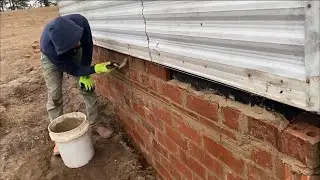 Installing Brick Veneer Around Mobile Home Frame Beams - New Skirting That Looks Great!