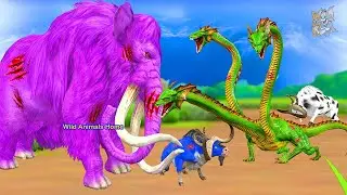 3 Heads Hydra Dinosaur Attack Cow Cartoon Saved By Zombie Mammoth Elephant Epic Battle Fight