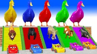 Paint Animals Cow,Gorilla,Elephant,Lion,Ferdinand,Dinosaur Fountain Crossing Transformation Cartoon