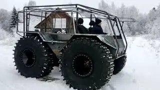 Бортоповоротный вездеход, пробный выезд.