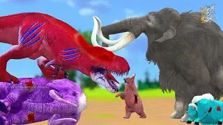 Zombie T-Rex Dinosaur Attack Polar Bear, Elephant, Cow Saved By Zombie Mammoth Epic Battle Fight