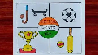 Sports Day Drawing Easy || National Sports Day Drawing || competition Drawing 1st Prize Winner