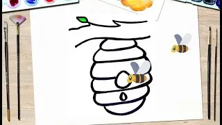 Bee hive. How easy it is to draw a beehive with bees.
