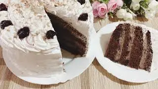 🍒Немецкий торт «Чёрный лес»-самый вкусный шоколадный торт!Шоколадный бисквит+сливки+шоколад+вишня!