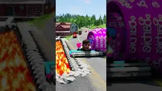 Double Flatbed Trailer Truck vs Speedbumps Train vs Cars | Tractor vs Train Beamng.Drive shorts#1