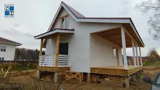 Каркасный дом с просторной террасой 9х2,5 и отделкой ОСП