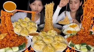 SPICY CHEESE RAMEN🔥🔥JUICY CHICKEN MOMO//DUMPLINGS🥟🥟|| SHIN RAMYUN🔥, BUFF SOUP, SUNNY SIDE UP EGG🍳