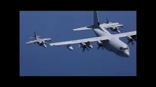 Spanish Navy AV-8B+ Harrier IIs refueling by USMC KC-130J