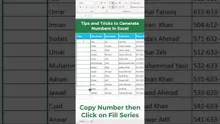 Tips and Tricks To Generate Numbers automatically in Excel  #excel #excelfunction #shortsfeed