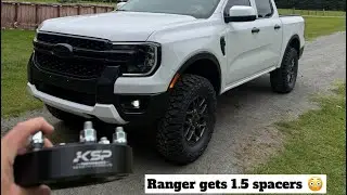 MY 2024 FORD RANGER GETS 1.5 SPACERS AFTER PUTTING 33s ON IT! (STANCE IS PERFECT) 🥵🥵 NO RUBBING!