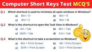 5 Minute computer short keys test  | Test your skills | MCQ'S written test
