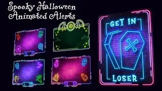 Spooky Neon Animated Stream Alerts ( Halloween Animated alerts, 10 alerts and Sound included )