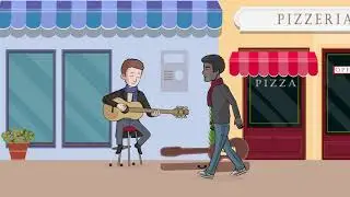 Copyright free animated stock footage - street musician