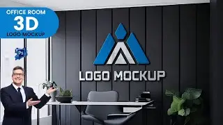 How to create a 3D logo mockup on black wall office room