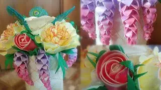 Hat box with flowers from Isolon, rose, peony, lupine, rosebud, feather, 2 part