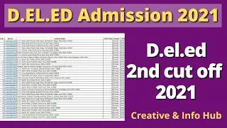 D.el.ed 2nd Cut Off 2021 || D.el.ed Admission 2021 || Second Allotment List 2021
