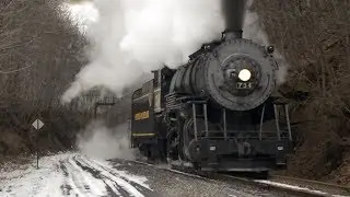 Western Maryland Scenic Railroad 734 Steam Train in Snow