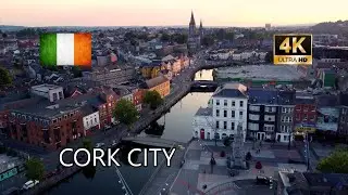 Cork City during sunset, County Cork, Ireland - 4K DJI mini 2 Drone Footage