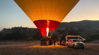 Cappadocia Hot Air Balloons Take Off for sunset Turkey, Turkiye