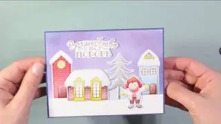 Новогодняя открытка с домиками / Скрапбукинг мастер-класс