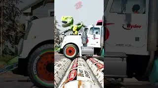 Chained Dump Trucks vs Speedbumps #shorts #beamng #beamngcrashes #beamngdrive #trucksvs