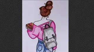 How to draw a girl with School Bag easily ( Back side drawing ) / Easy girl drawing for beginners