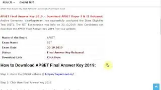 APSET Final Answer Key 2019 Released – Download AP SET Paper I & II