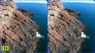 3D video, Drone 3D, Flying over Rocky Shore, 3D Aerial video, Magic eye, Stereo 3D video