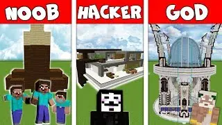 Minecraft: FAMILY FUTURISTIC HOUSE BUILD CHALLENGE - NOOB vs PRO vs HACKER vs GOD in Minecraft