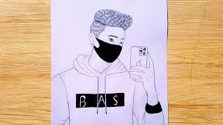how to draw a boy with mask and apple phone step by step / pencil sketch/BR drawing book