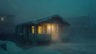 Winter Night with Frosty Wind & Snowstorm Sounds for Sleeping at Rusty Wooden Hut┇Cozy Wind Ambience