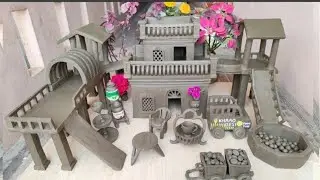 Build Most Modern Miniature Clay House With National Food Truck | Tea Set | garden Slide