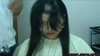 Long Hair girl headshave with manual clippers 