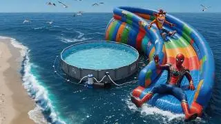Spiderman in water slides/Epic Ragdoll Physics/ GTA 5 Ep.138 #waterslide #ragdoll #spiderman