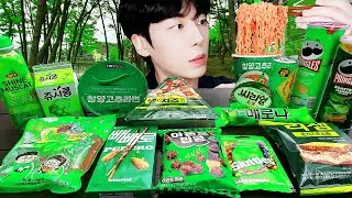 ASMR MUKBANG | Green Food, HONEY JELLY CANDY Desserts (Noodles Jelly, Ice cream) Convenience Store