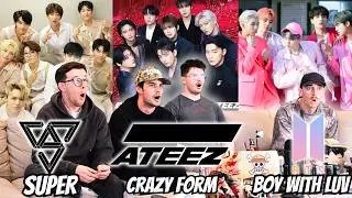 AMERICANS FIRST TIME WATCHING BTS(Boy With Luv) ATEEZ(Crazy Form) SEVENTEEN(Super) | REACTION