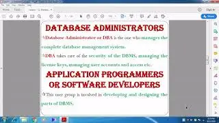 Types of DBMS Users, and Difference between DBMS and RDBMS.