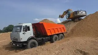 Погрузка самосвала Камаз 43118 экскаватором JCB JS240LC часть 2