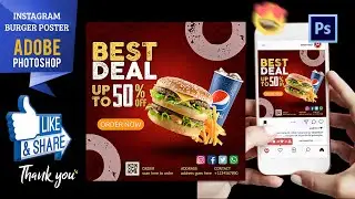 Photoshop Tutorials - Burger food menu promotion for  Instagram post banner