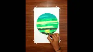 Green sunset drawing with oilpestle 