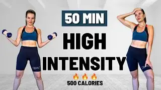 50 MIN INTENSE FULL BODY WORKOUT | HIIT Fat Burning with Weights at Home