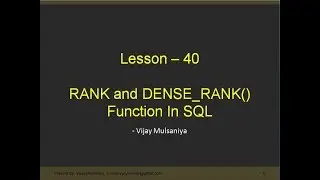 Lesson 40 Rank And DenseRank Function in SQL in Hindi