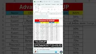 Advance VLOOKUP in excel | VLOOKUP in Excel | VLOOKUP function in excel #msexcel #excel #shorts