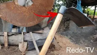 How is Village Blacksmith Forging a Hoe from Old Disc Plough Steel