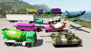 Logging truck, extra-long bus, fuel tanker, concrete mixer, and dump truck take on the challenge