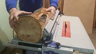 Sawing Apricot. Longitudinal log sawing into boards. Apricot wood boards