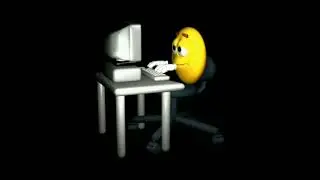 Жёлтый шарик с лицом сидит за компьютером и что-то печатает. Фулл мема из тик тока.